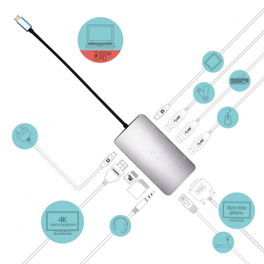 i-tec Metal C31NANOVGA100 dokstacija Vadu USB 3.2 Gen 1 (3.1 Gen 1) Type-C Pelēks – 4
