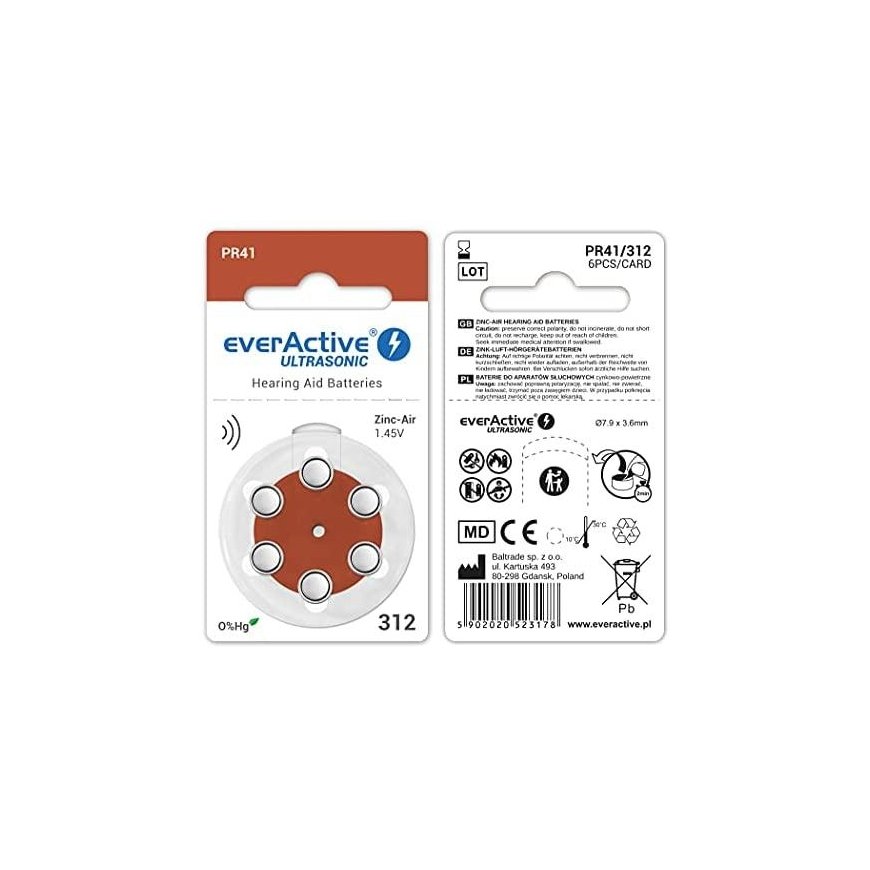 Klausos aparatu aku - Everactive Ultrasonic 312 PR41 1.45V 60 tk – 2