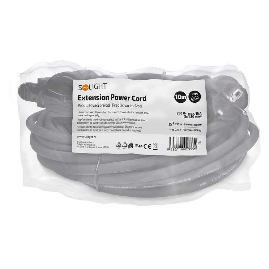Solight prailginimo laidas - jungtis, 1 lizdas, 10m, 3 x 1,5mm2, guminis, juodas – 4