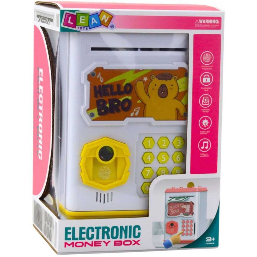Lean Toys Elektroninė Seifas ATM Kiaulių Bankas su PIN vaikams Kapibara Geltona – 3