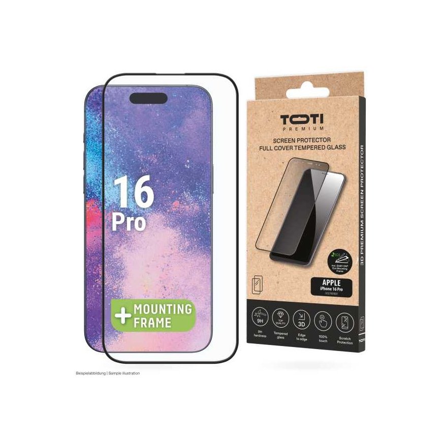 Toti Premium PREMIUM KAITSE klaas 3D täiskate Apple iPhone 16 Pro jaoks