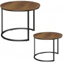 Lean Round Coffee Table Set 2-in-1 Natural Wood 60x45 cm and 40x40 cm