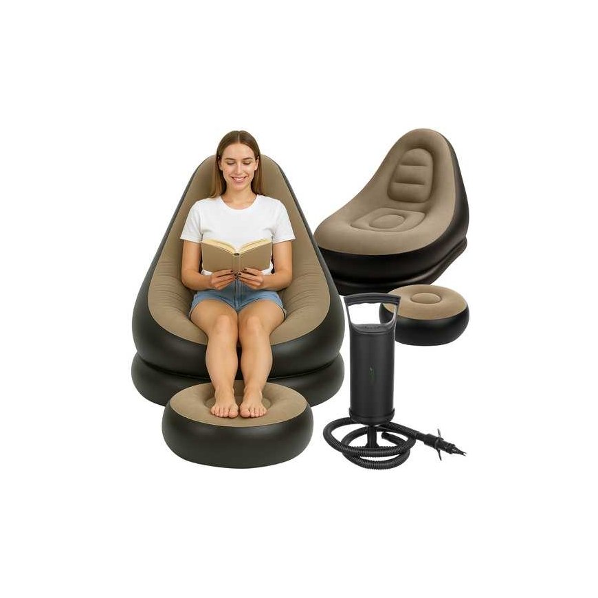 Gardlov Ergonominen puhallettava tuoli jalkatuella, 75x90x80 cm