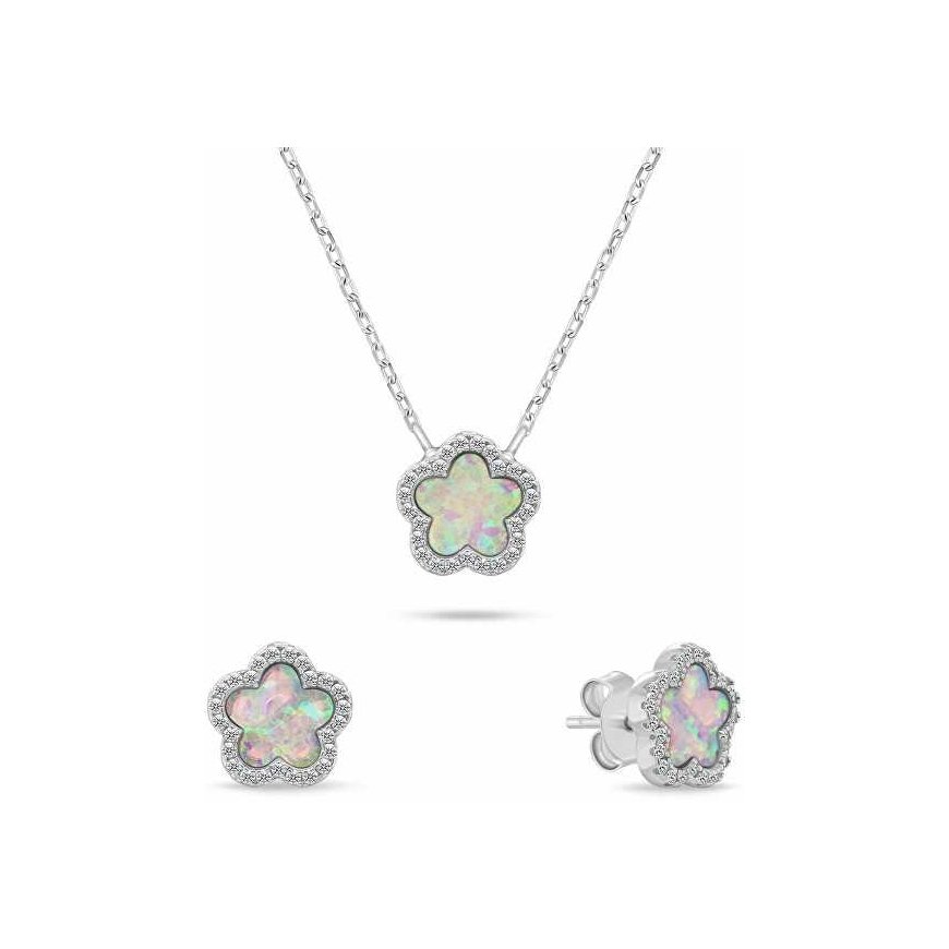 Brilio Silver Unique jewelry set with opals SET289WP (earrings, pendant)