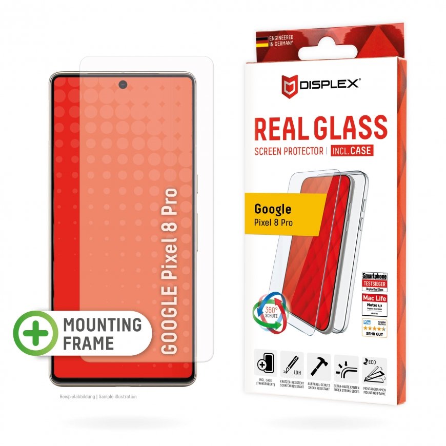 Displex Screen Protector + Case for Google Pixel 8 Pro, Eco Mounting Frame, scratch resistant