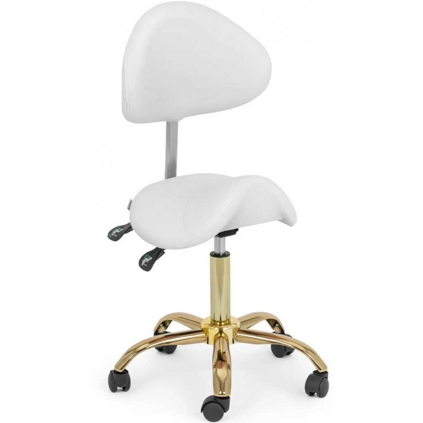 Physa MANNHEIM white golden saddle-shaped cosmetic chair with adjustable backrest – 2