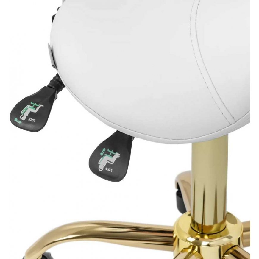 Physa MANNHEIM white golden saddle-shaped cosmetic chair with adjustable backrest – 3