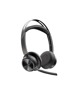 Poly Voyager Focus 2-M USB-C-C -kuulokkeet USB-C/A -sovitin latausteline