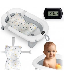 Foldable baby bath for children and infants with thermometer and insert Ricokids RK-287 in white and gray