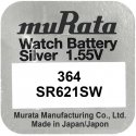 Battery - Murata 364 (SR621SW) Silver Oxide 1.55V 10 pcs. Battery - Murata 364 (SR621SW) Silver Oxide 1.55V 10 pcs.