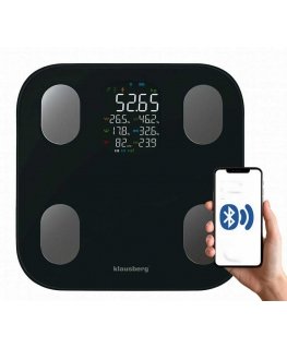 Virtuvinės svarstyklės WAGA ŁAZIENKOWA SU RIEBALŲ IR KŪNO SUDĖTIES MATAVIMU, SMART, BT, KLAUSBERG KB-7854 Juoda