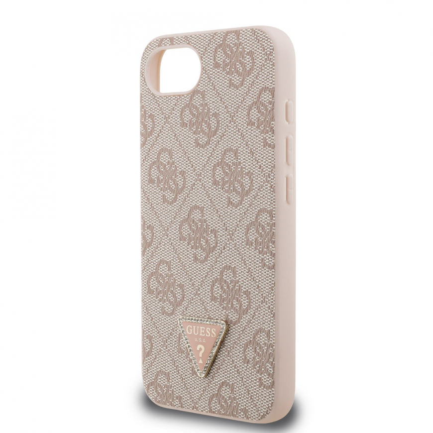 Dėklas Guess PU 4G Strass Triangle Metal Logo Case iPhone 16e jaoks Roosa – 4