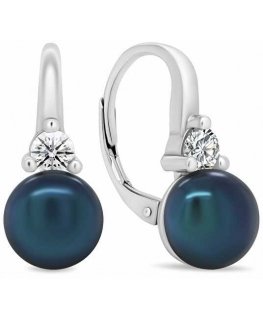 Brilio Silver Delicate silver earrings with dark blue pearls and zircons EA364WB