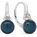 Brilio Silver Delicate silver earrings with dark blue pearls and zircons EA364WB Brilio Silver Delicate silver earrings with dark blue pearls and zircons EA364WB