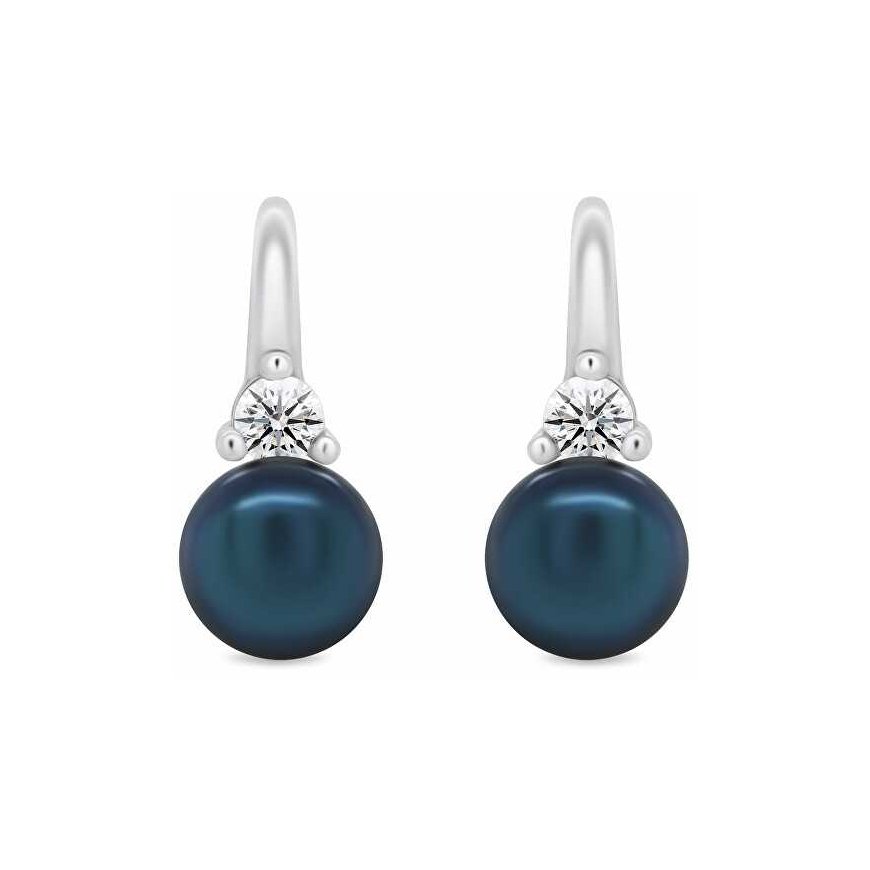 Brilio Silver Delicate silver earrings with dark blue pearls and zircons EA364WB – 2