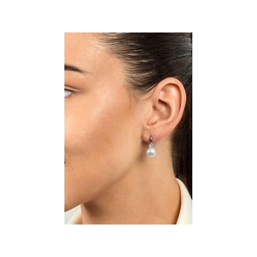 Brilio Silver Delicate silver earrings with dark blue pearls and zircons EA364WB – 3