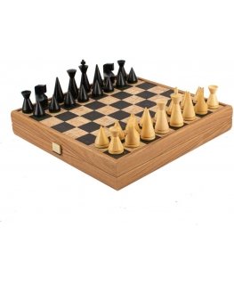 Korkealaatuinen korkkimateriaalista valmistettu shakkilauta 40 cm moderneilla Manopoulos-figuureilla (musta)