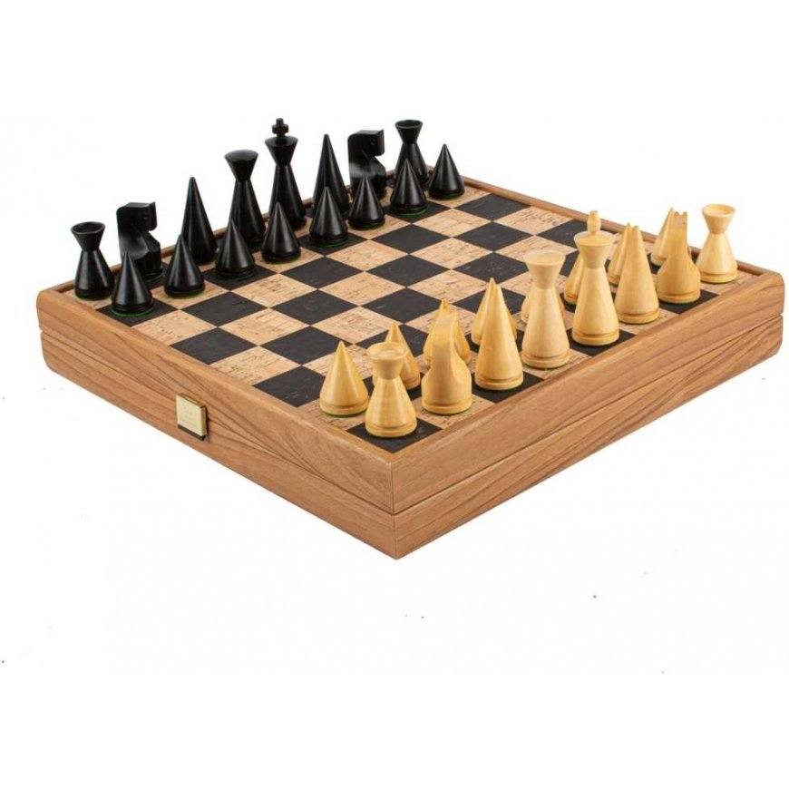 Cork chess board 40cm with modern style pieces by Manopoulos (black) – 2