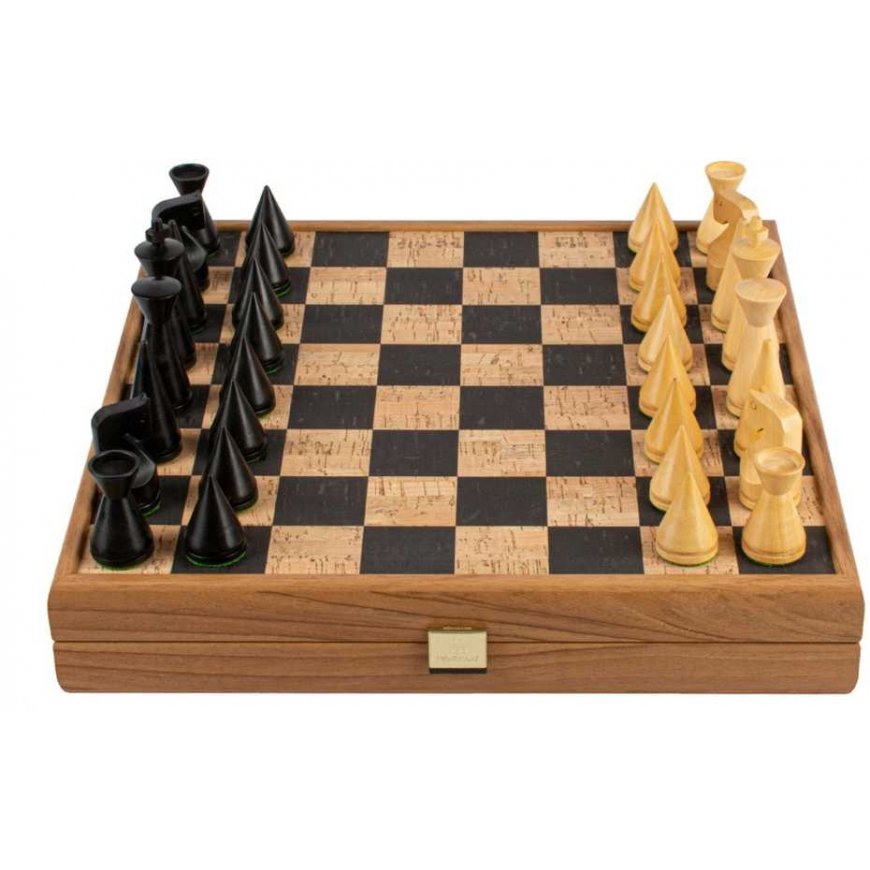Cork chess board 40cm with modern style pieces by Manopoulos (black) – 3