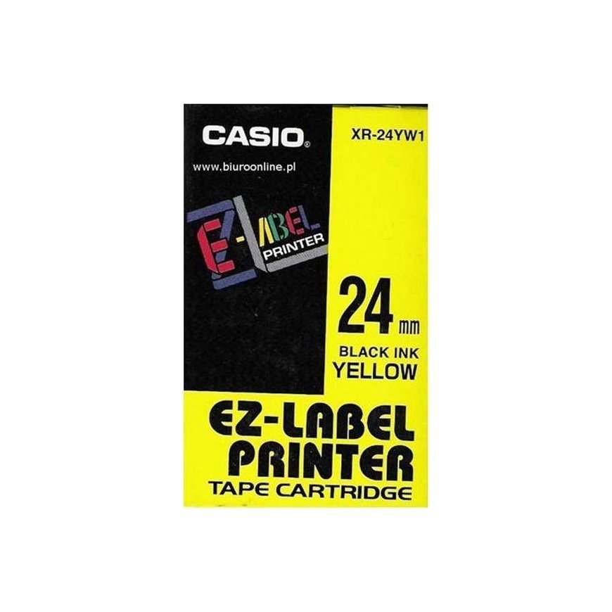 Casio original label printer tape, Casio, XR-24YW1, black print/yellow base, non-laminated, 8m, 24mm - XR-24YW1