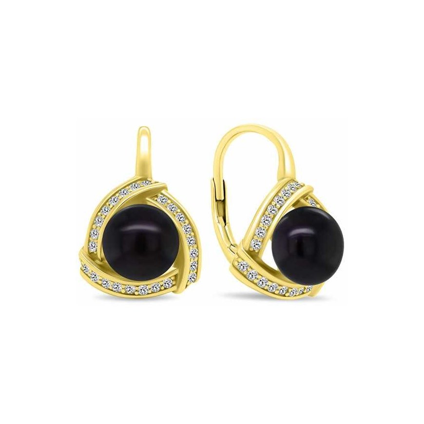Brilio Silver Luxurious gold-plated earrings with black pearl EA393YBC