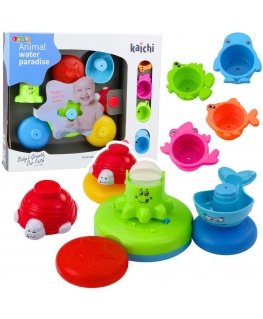 Lean Toys Interaktiivinen kylpylelujen setti suihkulähteellä ja eläimillä lapsille alkaen 18 kuukauden iästä