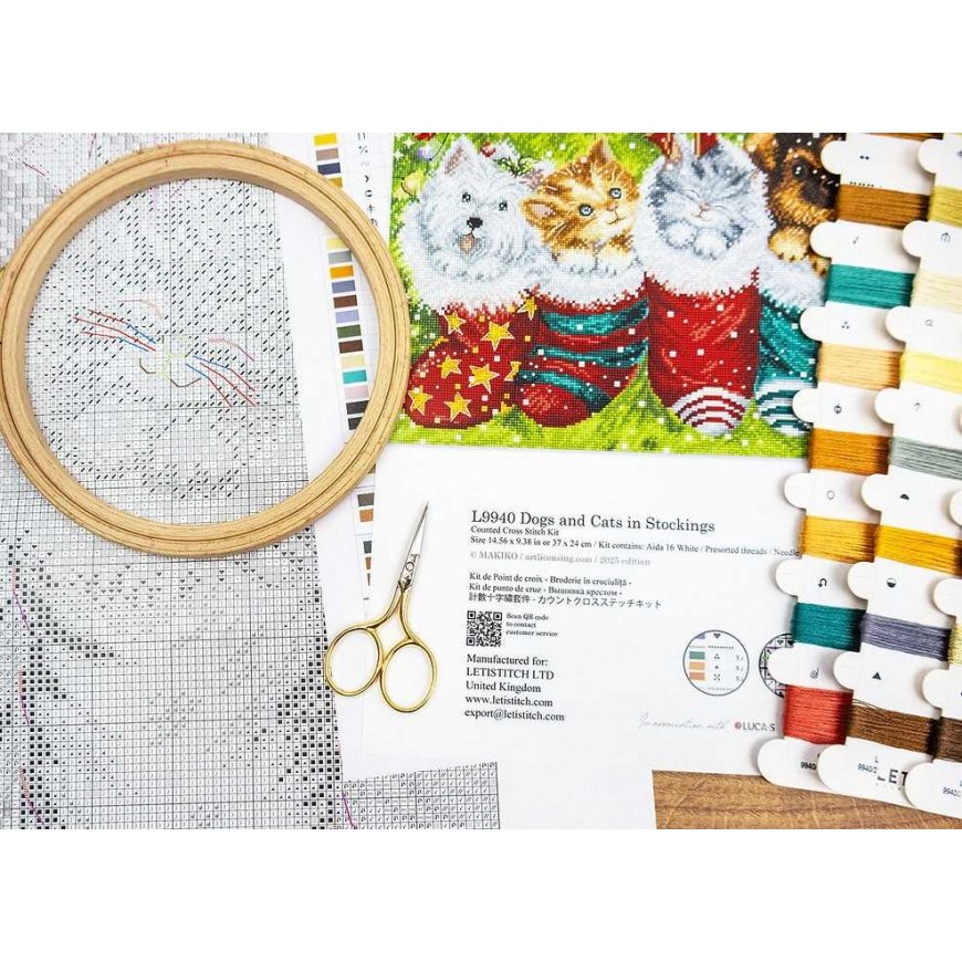 Letistitch Kryželiu -kirjontasarja "Koirat ja kissat sukissa" 37x24cm SLETIL9940 – 3