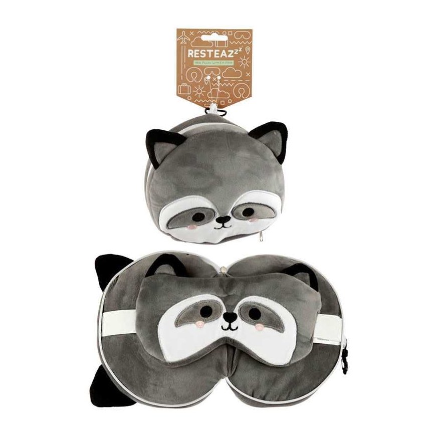 Puckator Relaxeazzz Raccoon apaļais ceļojumu spilvens