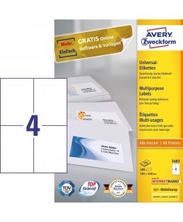 Avery 3483 liimaetiketti Suorakulmio Kiinteä Valkoinen 400 kpl