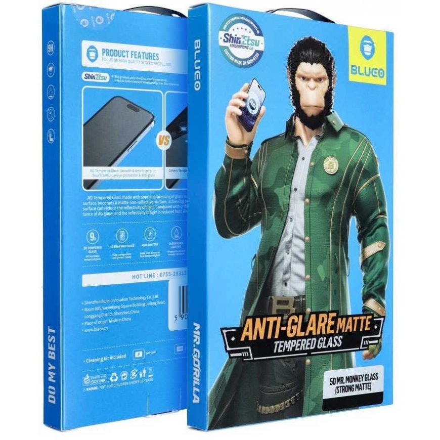 „Blueo 5D Mr. Monkey Glass“ – „Apple iPhone 16 Pro Max“ musta (vahva matta) – 2