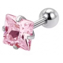 Steel hoop earring with pink crystal Square Steel hoop earring with pink crystal Square