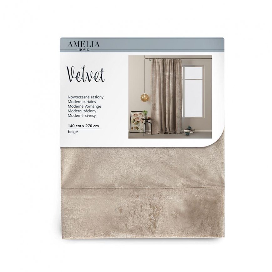 Öö kardin AmeliaHome VELVET 140X270 cm, 1 tk, riba/kinnitused, värv: liiv – 5