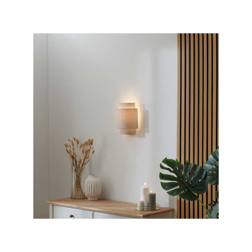 Lampun seinävalaisin NAHEL tekstiilivarjostimella, pellavanvärinen, korkeus 27 cm. – 2