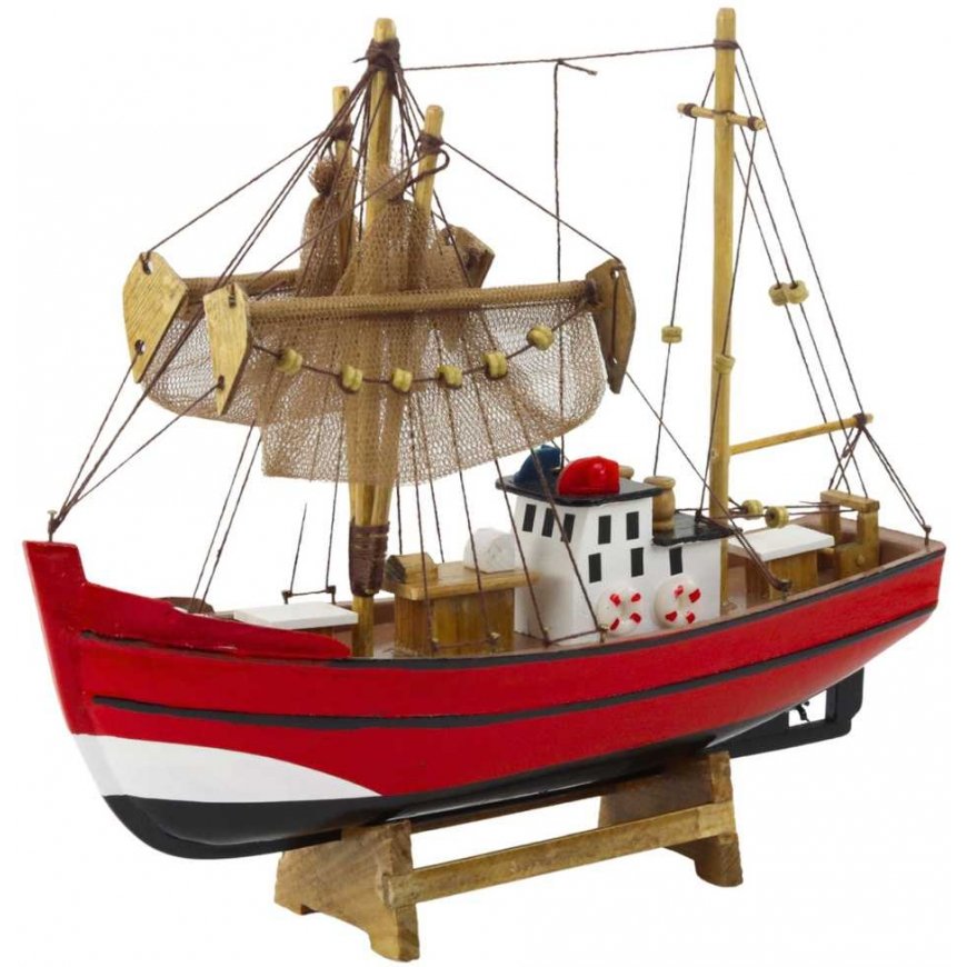 Lean Toys Kolekcinis dekoratyvinis žvejybos valties modelis, raudonas, 30x26 cm – 2