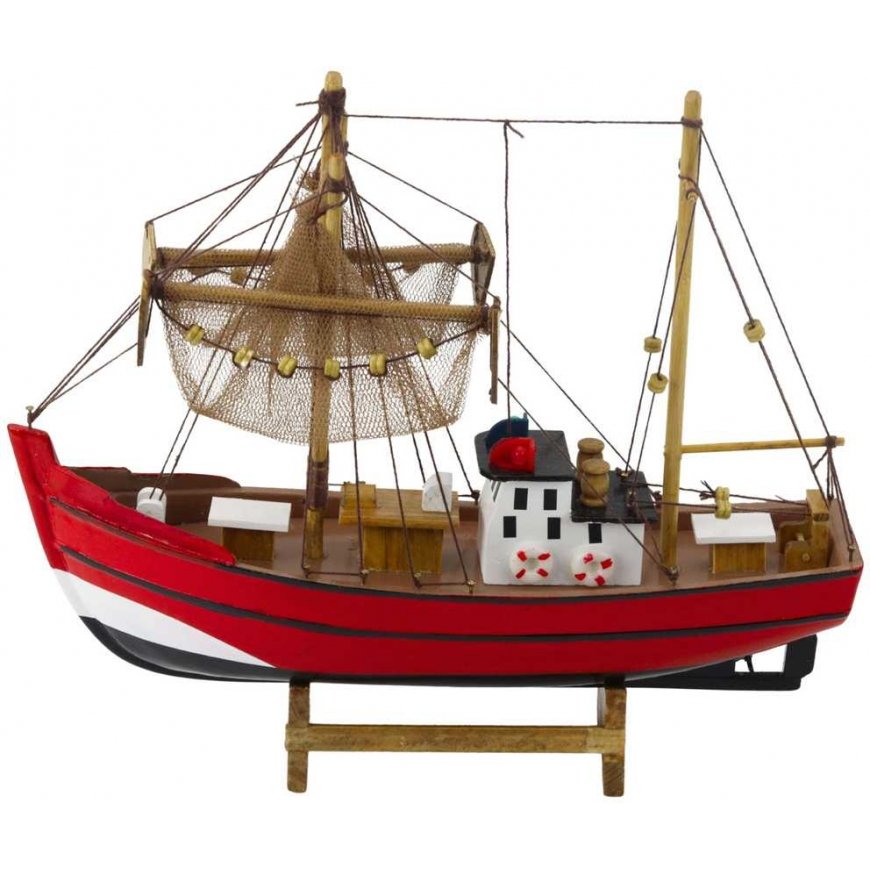Lean Toys kollektsionaalne dekoratiivne kalapüügi paadi mudel, punane, 30x26 cm – 3