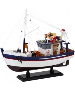 Lean Toys Kolekcinis dekoratyvinis žvejybos valties modelis su įrengtu laivu, 37x34cm