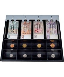 Virtuos cash drawer C430D - with cable, metal brackets, stainless steel panel, 9-24V, black