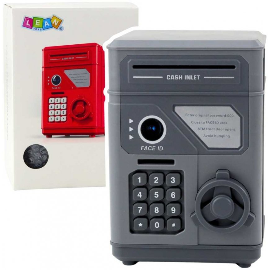 Lean Toys Electronic Safe with PIN Code - Piggy Bank, Gray