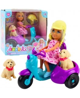 Lean Toys Lėlė Ankiki su triračiu motoroleriu ir šuneliu
