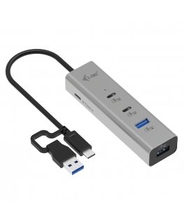 i-tec Metal CAHUBMETAL2A2CPD хаб-разветвитель USB 3.2 Gen 1 (3.1 Gen 1) Type-A + Type-C 5000 Мбит/с Серебристый