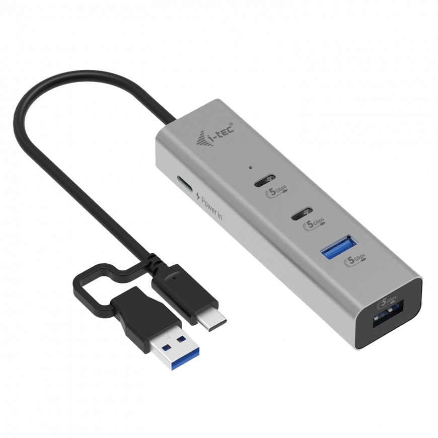 i-tec Metal CAHUBMETAL2A2CPD хаб-разветвитель USB 3.2 Gen 1 (3.1 Gen 1) Type-A + Type-C 5000 Мбит/с