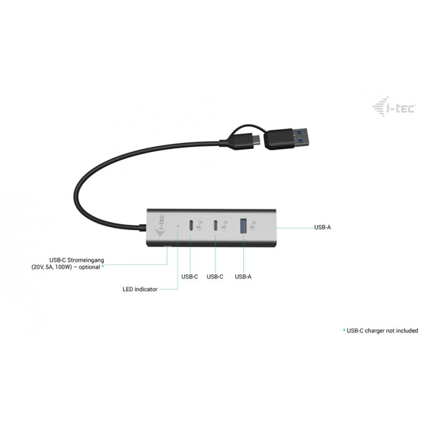 i-tec Metal Universal Charging HUB 2xUSB-C + 2x USB-A Port + Power Delivery 85W – 4