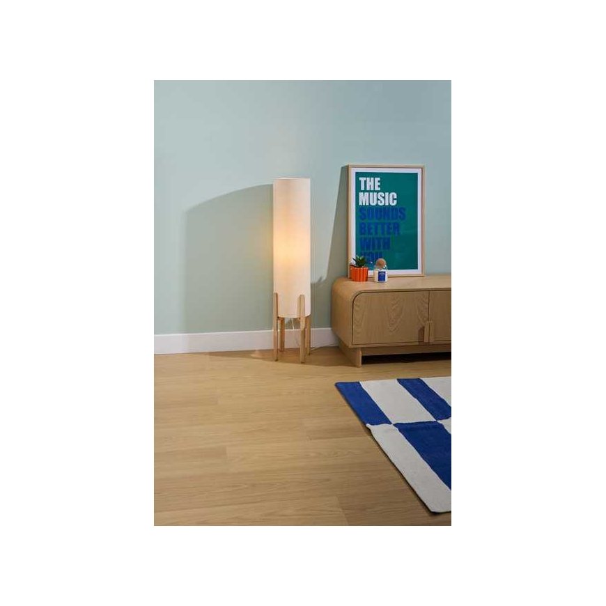 Lamp Toršeras tekstiilivarjostimella RAFA, puujalat, Ø 24 x 107 cm – 3