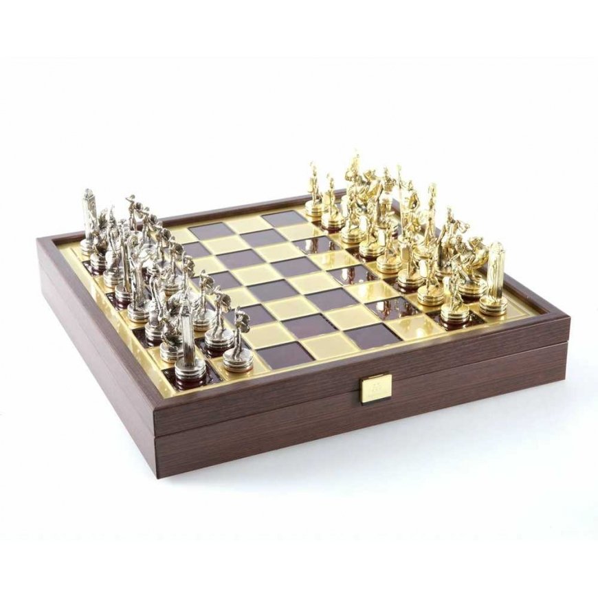 Greek Mythology metal chess set with a 20cm board/box Manopoulos
