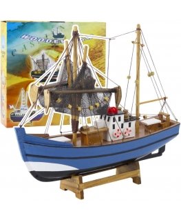 Lean Toys Kolekcinis dekoratyvinis žvejybos laivo modelis, mėlynas, 30x26 cm