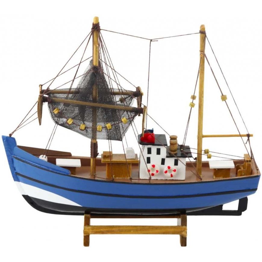Lean Toys Collectible decorative fishing boat model, blue, 30x26 cm – 3
