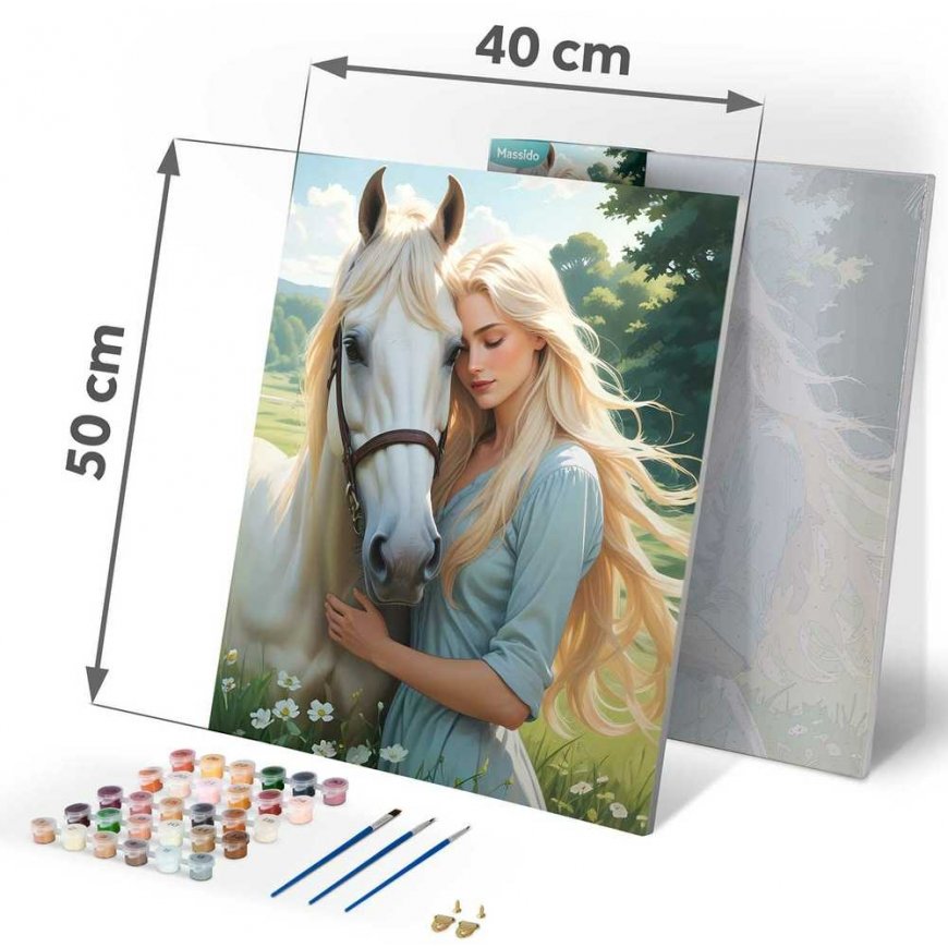Pilt joonistamiseks numbritega 40x50 cm Massido naise ja hobuse portree – 4