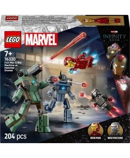 LEGO Marvel Dzelzs Vīrs un Kara Mašīna pret Hammera droniem 76320