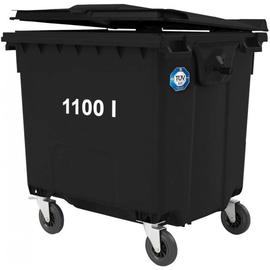 Gsg24 container for municipal waste PZH EN 840-2 DIN 1100L - black