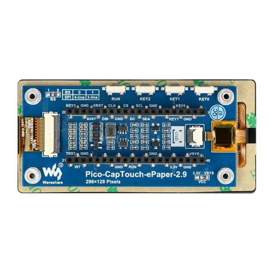 Touchscreen E-paper E-Ink, 2.9” 296x128px, SPI/I2C, monochrome, designed for Raspberry Pi Pico, Waveshare 20051 – 5